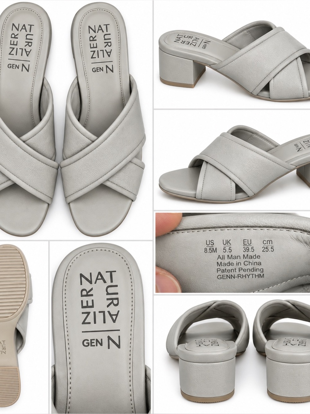 Naturalizer Gen N Rhythm Light Gray Crisscross Block Heel Slide Sandals – 8.5M